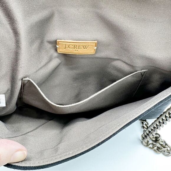J.CREW Suede Envelope Foldover Chain Strap Shoulder Bag Black - Picture 9 of 12